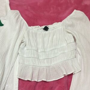 white off the shoulder long sleeve top